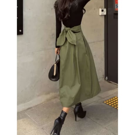 waist ribbon a-line skirt /3color　NK1371