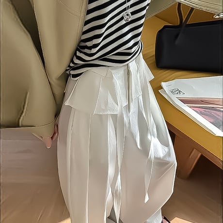 waist frill wide relax pants /4color　NK2188