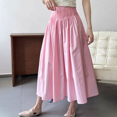 smocking waist gather flare skirt /3color　NK2289