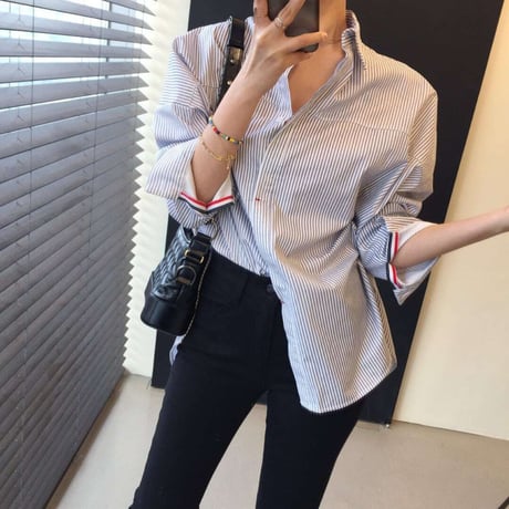 back bicolor stitch design shirt /2color　NK1353
