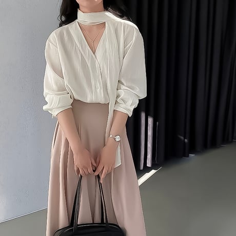 scarf-neck sheer blouse /2color　NK2321