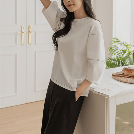 puff sleeve contrast stitch cutsew　NK2172
