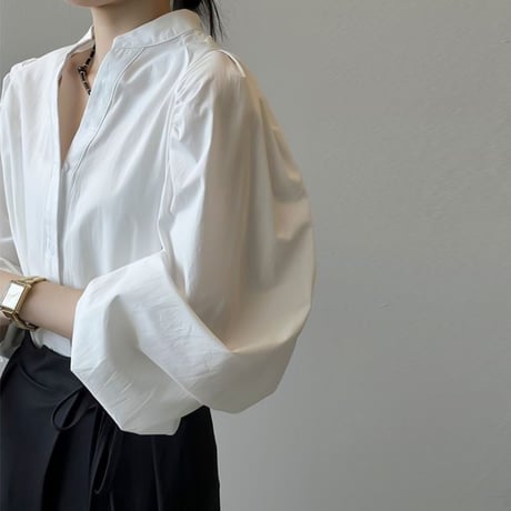 volume sleeve band collar blouse /2color　NK1945