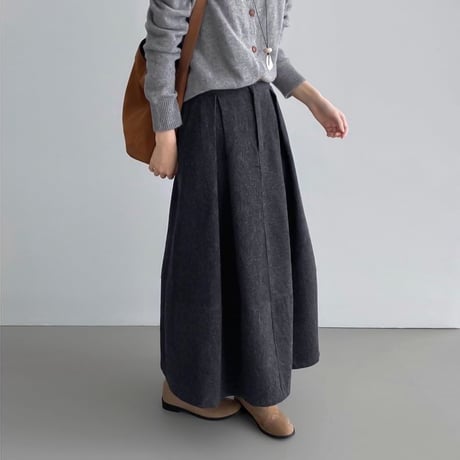 wool blend tuck long skirt　NK2086