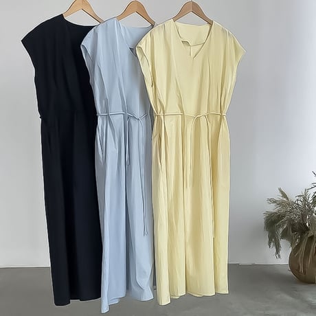 v-neck waist-tie maxi dress /3color　NK2380