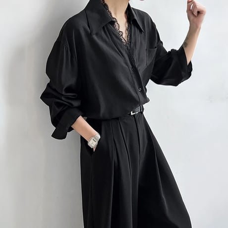 lace trim tencel long shirt /2color　NK2274