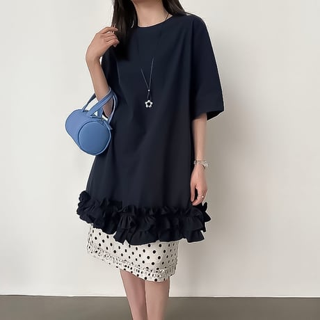 ruffle hem relaxed cotton tunic /2color　NK2246