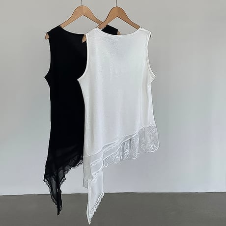asymmetric lace layered tank top /2color　NK2192