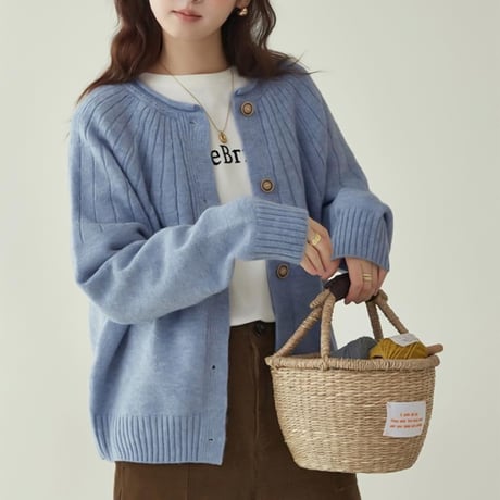round yoke rib knit cardigan　NK2066