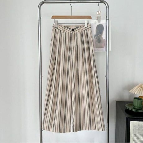 cotton stripe tuck wide pants /2color　NK2275