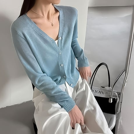 v neck sheer knit cardigan /3color　NK2286
