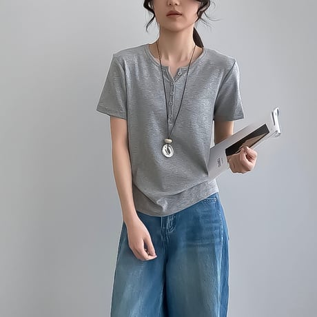 henley neck relaxed tee /5color　NK2247