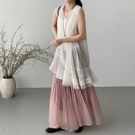 asymmetric lace sheer tunic /2color　NK2241