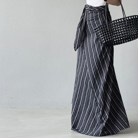 stripe wrap design maxi skirt /2color　NK1832
