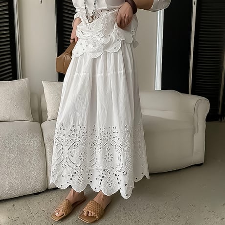 eyelet lace scallop hem set-up　NK2307