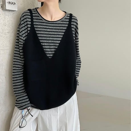 deep v-neck knit camisole vest /3color　NK2178