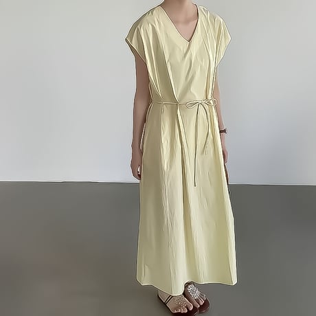 v-neck waist-tie maxi dress /3color　NK2380
