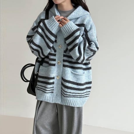 geometric hooded knit cardigan /3color　NK2087