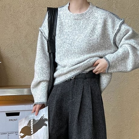 drop shoulder piping knit /4color　NK1696