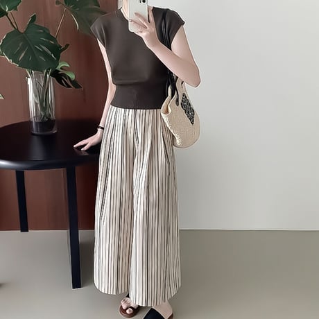 cotton stripe tuck wide pants /2color　NK2275