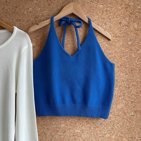 halter neck knit vest set /4color　NK1953