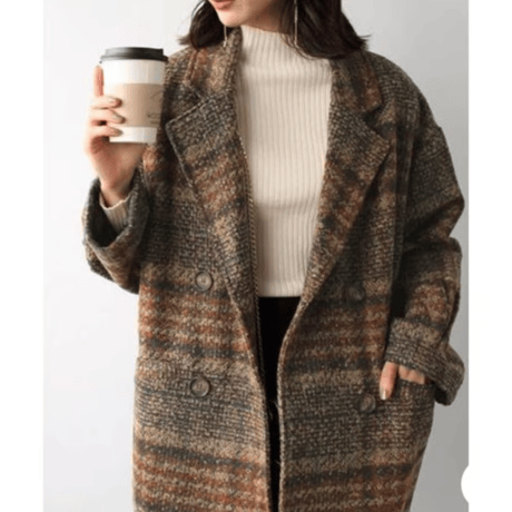 tweed plaid middle coat /2color　NK1706