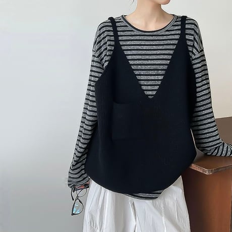 deep v-neck knit camisole vest /3color　NK2178