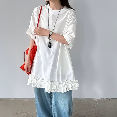ruffle hem relaxed cotton tunic /2color　NK2246