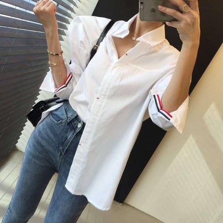 back bicolor stitch design shirt /2color　NK1353