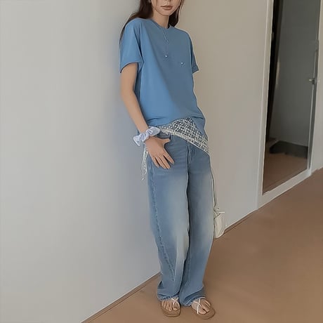back damage wide denim /2color　NK2209