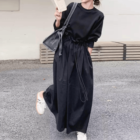 pullover docking flare long dress　NK1944