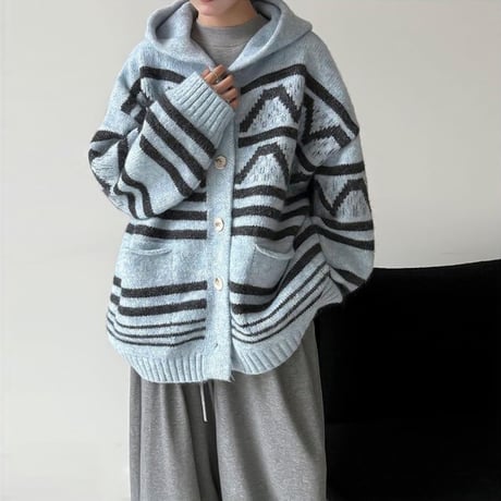 geometric hooded knit cardigan /3color　NK2087