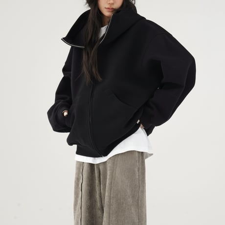 oversized high neck zip hoodie /2color　NK1965