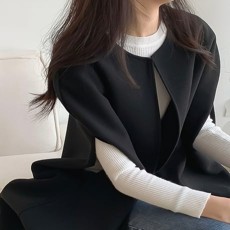 no collar cape slit long coat /3color　NK2124