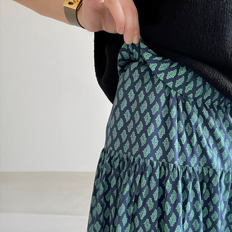 block print tiered long skirt /2color　NK2166