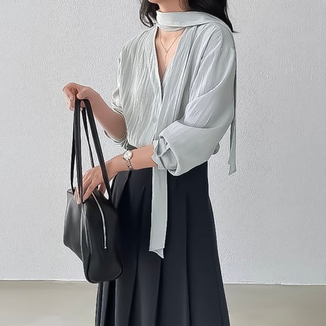 scarf-neck sheer blouse /2color　NK2321