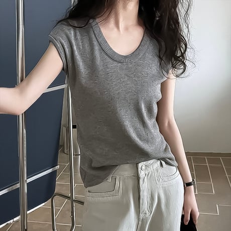 french sleeve u-neck knit top /4color　NK2203