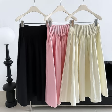 smocking waist gather flare skirt /3color　NK2289