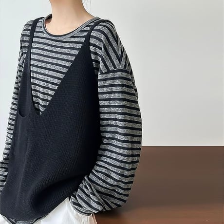 deep v-neck knit camisole vest /3color　NK2178