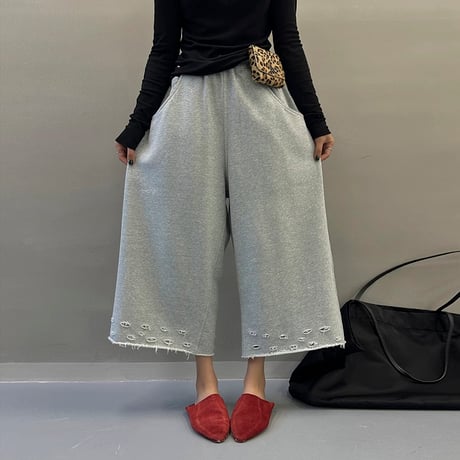distressed wideleg sweatpants /2color　NK1752