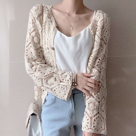 flower design summer knit cardigan /2color　NK1352