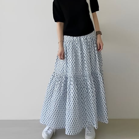 block print tiered long skirt /2color　NK2166