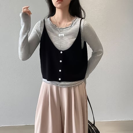 layered ruffle vest set /4color　NK2279