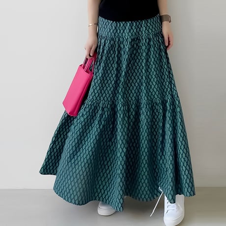 block print tiered long skirt /2color　NK2166