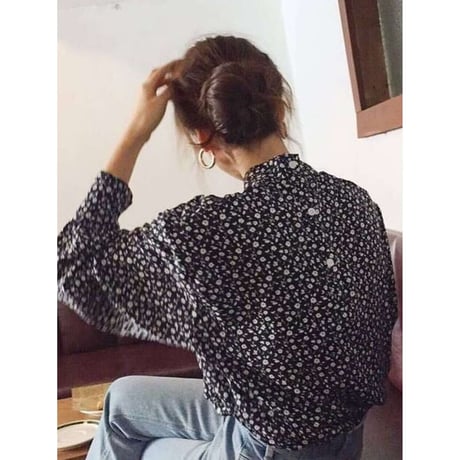 stand collar flower print blouse　NK1316