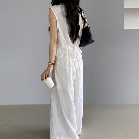 back ribbon gilet & pants set up /2color　NK1825