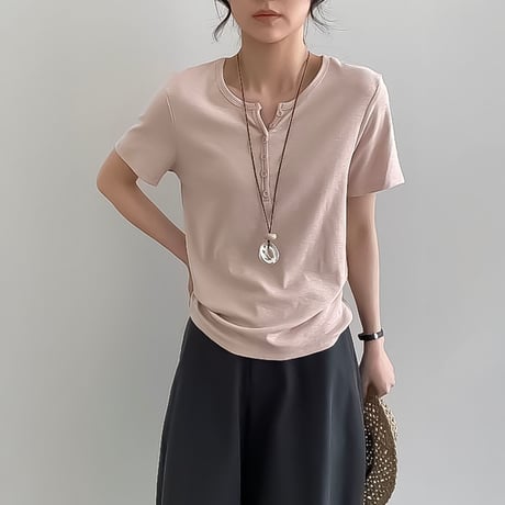 henley neck relaxed tee /5color　NK2247