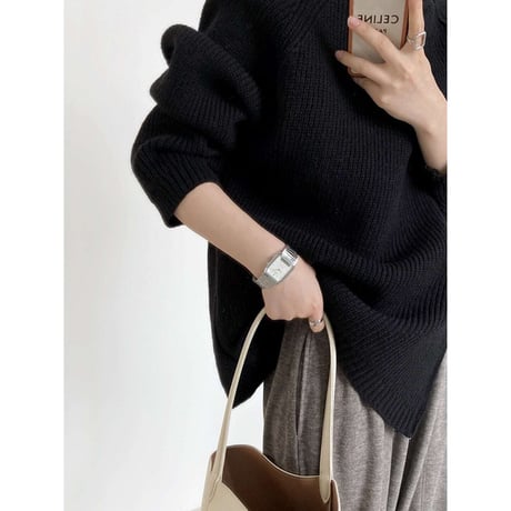 side zip high neck knit ／4color　NK1331