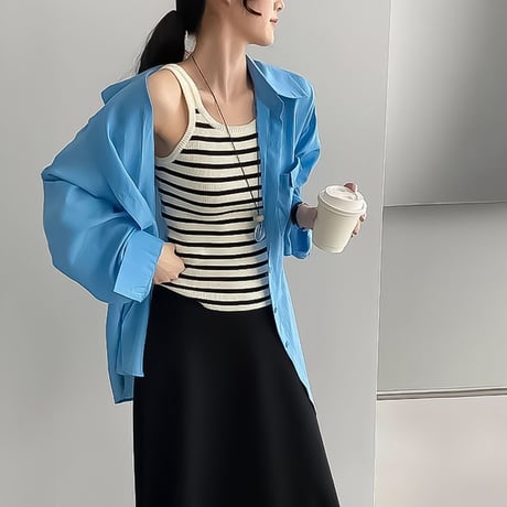 sheer shirt and border camisole set /2color　NK2280