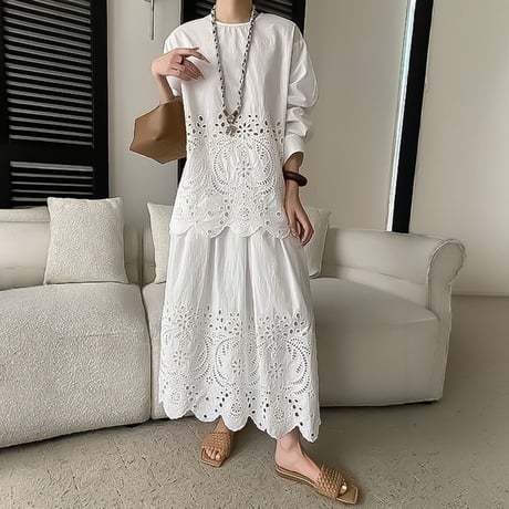 eyelet lace scallop hem set-up　NK2307